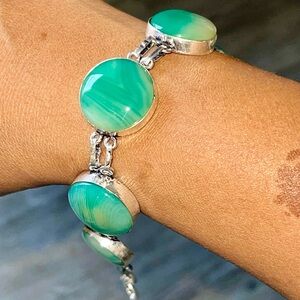 Green Lace Banded Agate Bracelet 7” - 8 1/2”